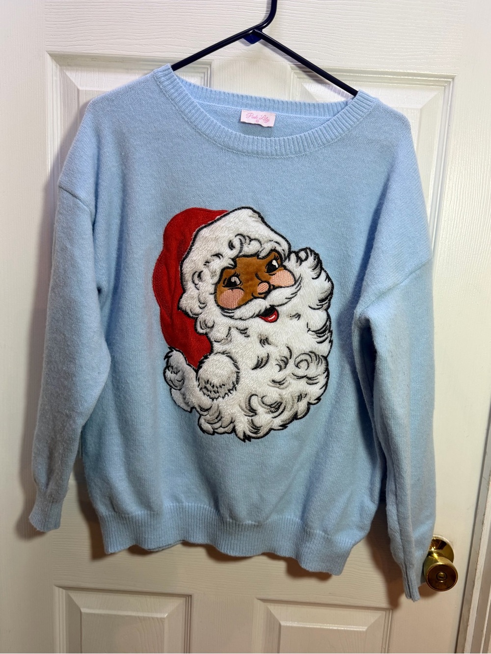 Pink Lily Light Blue Santa Crewneck Sweater